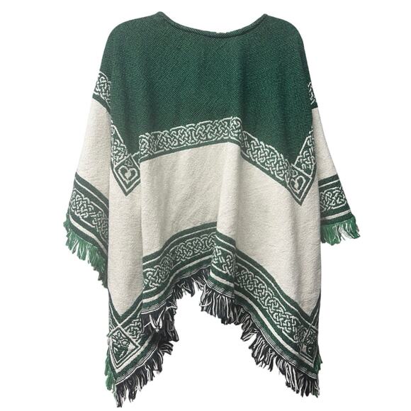 Loomcroft Irish Celtic Knot Green Cream Reversible Knit Blanket Poncho One Size - Picture 3 of 4